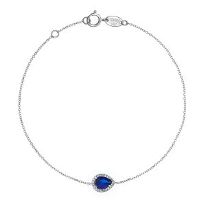 Βραχιόλι Γυναικείο Λευκόχρυσο 14K Δάκρυ Με Μπλέ Πέτρα Στο Κέντρο & Λευκές Περιμετρικά KBV-22700W