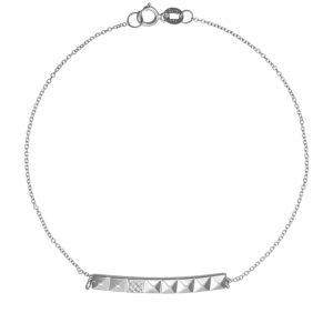 Βραχιόλι Γυναικείο Λευκόχρυσο 14Κ Μπάρα Λουστρέ Με Τετράγωνα Σχέδια & Λεπτομέρεια Από Λευκές Πέτρες Ζιργκόν TSV-22205W