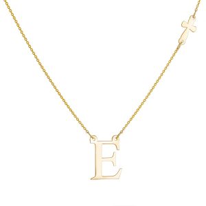Μονόγραμμα “Ε” Κολιέ Χρυσό Κ14 Λουστρέ Με Σταυρουδάκι Στο Πλάι IPK-22642Y