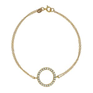 Βραχιόλι Γυναικείο Χρυσό 14Κ Κύκλος Με Λευκές Πέτρες Ζιργκόν Περιμετρικά & Διπλή Αλυσίδα “Διάμετρος 15mm” MSV-22695Y