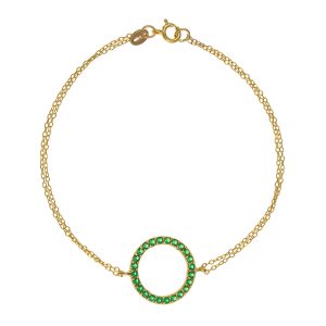 Βραχιόλι Γυναικείο Χρυσό 14Κ Κύκλος Με Πράσινες Πέτρες Ζιργκόν Περιμετρικά & Διπλή Αλυσίδα “Διάμετρος 15mm” MSV-22651Y