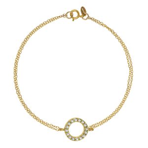 Βραχιόλι Γυναικείο Χρυσό 14Κ Κύκλος Με Λευκές Πέτρες Ζιργκόν Περιμετρικά & Διπλή Αλυσίδα MSV-22694Y