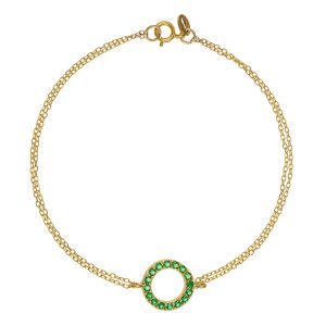 Βραχιόλι Γυναικείο Χρυσό 14Κ Κύκλος Με Πράσινες Πέτρες Ζιργκόν Περιμετρικά & Διπλή Αλυσίδα MSV-22652Y