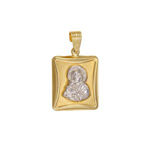 Φυλαχτό Διπλής Όψης Χρυσό 14Κ  Με Λευκόχρυση Την Παναγία Στην Μία & Κωνσταντινάτο Στην Άλλη Όψη MKP-22639Y