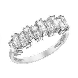 Δαχτυλίδι Λευκόχρυσο K14 Με Λευκές Πέτρες Ζιργκόν Σε Κοπή BAGUETTE MSD-22685W