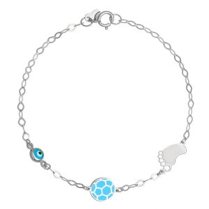 Βραχιόλι Ασημένιο 925 Επιπλατινωμένο Με Πατούσα,Μπάλα και Ματάκι TGS-22021W