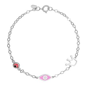 Βραχιόλι Ασημένιο 925 Επιπλατινωμένο Με Κορώνα Και Ματάκια TGS-22026W