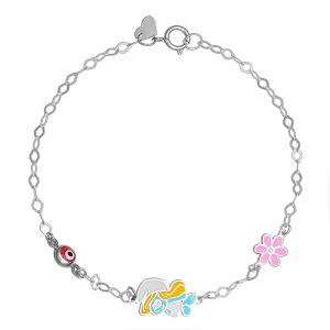 Βραχιόλι Ασημένιο 925 Επιπλατινωμένο Με Την Στρουμφίτα Με Λουλούδι Και Ματάκι TGS-22217W