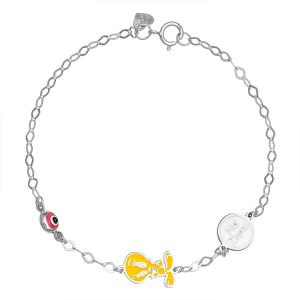 Βραχιόλι Ασημένιο 925 Επιπλατινωμένο Με Tweety,Ματάκι Και Ευχή TGS-22022W