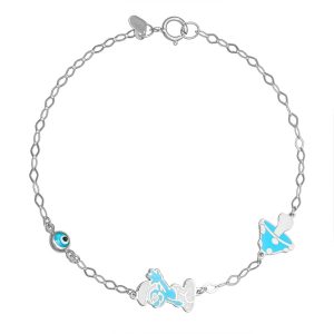 Βραχιόλι Ασημένιο 925 Επιπλατινωμένο Με Στρουμφάκι Και Μανιτάρι Με Σμάλτο και Ματάκι TGS-22024W