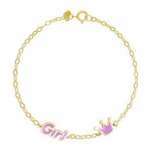 Βραχιόλι Ασημένιο 925 Επιχρυσωμένο Με GIRL Και Κορώνα TGS-22028Y