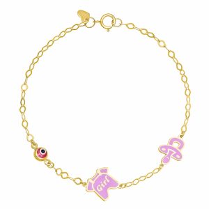 Βραχιόλι Ασημένιο 925 Επιχρυσωμένο Με Φορμάκι Και Πιπίλα Με Σμάλτο Και Ματάκι TGS-22031Y