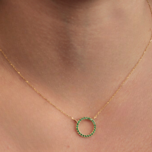 Κολιέ Χρυσό 14Κ Κύκλος Με Πράσινες Πέτρες Ζιργκόν MSK-22655Y