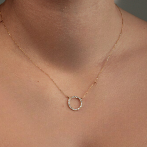 Κολιέ Χρυσό 14Κ Κύκλος Με Λευκές Πέτρες Ζιργκόν MSK-22691Y