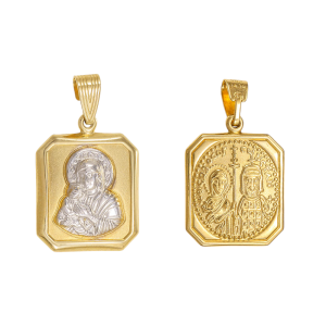 Φυλαχτό Διπλής Όψης Χρυσό 14Κ  Με Την Παναγία Στην Μία & Κωνσταντινάτο Στην Άλλη Όψη MKP-22640Y