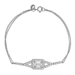 Βραχιόλι Λευκόχρυσο Γυναικείο Κ14 Με Ροζέτα Τετράγωνη Στο Κέντρο & Λευκές Πέτρες Ζιργκόν MSV-22838W