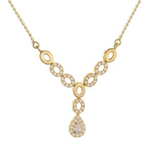 Εντυπωσιακό Κολιέ Χρυσό Κ14 Με Οβάλ Μοτίφ & Δάκρυ Στο Τελείωμα Με Λευκές Πέτρες Ζιργκόν MSK-22840Y