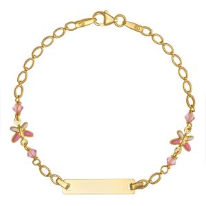 Ταυτότητα Παιδική Χρυσή Κ14 Με Πεταλούδες Με Ροζ & Λευκό Σμάλτο KBT-22830Y