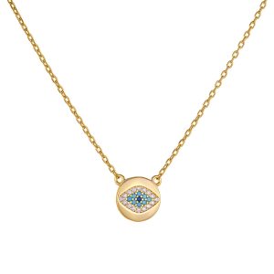 Κολιέ Ασημένιο 925 Επιχρυσωμένο Μάτι Με Λευκές & Γαλάζιες Πέτρες Ζιργκόν ASZ-22774Y