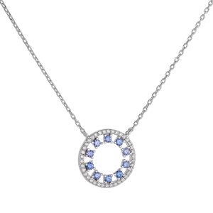 Κολιέ Ασημένιο 925 Κύκλος Με Μπλε Στρόγγυλες Πέτρες Ζιργκόν Στο Εσωτερικό & Λευκές Περιμετρικά ASZ-22755W