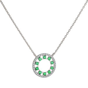 Κολιέ Ασημένιο 925 Κύκλος Με Πράσινες Στρόγγυλες Πέτρες Ζιργκόν Στο Εσωτερικό & Λευκές Περιμετρικά ASZ-22754W