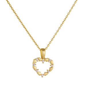 Κολιέ Ασημένιο 925 Επιχρυσωμένο Καρδιά Με Λεπτομέρειες Από Λευκές Πέτρες Ζιργκόν ASZ-22765Y