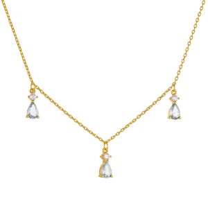 Κολιέ Ασημένιο 925 Επιχρυσωμένο Με Κρεμαστά Σε Σχήμα Δάκρυ & Λευκές Πέτρες Ζιργκόν ASZ-22753Y