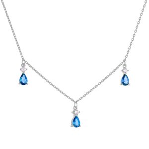 Κολιέ Ασημένιο 925 Με Κρεμαστά Σε Σχήμα Δάκρυ Με Μπλε Πέτρες Ζιργκόν ASZ-22751W