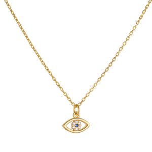 Κολιέ Ασημένιο 925 Επιχρυσωμένο Μάτι Με Λευκές Πέτρες Ζιργκόν & Μπλε Στο Κέντρο ASZ-22766Y