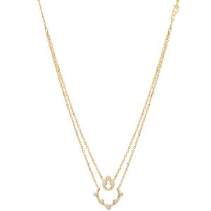 Κολιέ JCOU Ασημένιο Επιχρυσωμένο Διπλό Με Λευκές Πέτρες Ζιργκόν JW906G1-01