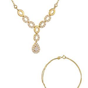 Σετ Αποτελούμενο Από Κολιέ & Βραχιόλι Χρυσό 14Κ Με Οβάλ Στοιχεία & Λευκές Πέτρες Ζιργκόν SET-22844Y