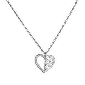 Κολιέ Ασημένιο 925 Καρδιά Με Λεπτομέρειες Από Λευκές Πέτρες Ζιργκόν ASZ-22764W