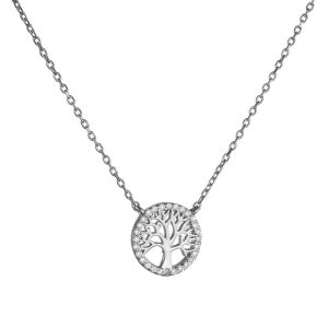 Κολιέ Ασημένιο 925 Δέντρο Της Ζωής Με Λευκές Πέτρες Ζιργκόν Περιμετρικά ASZ-22757W