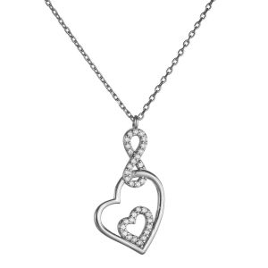 Κολιέ Ασημένιο 925 Άπειρο Με Λευκές Πέτρες Ζιργκόν Με Κρεμαστή Διπλή Καρδία ASZ-22771W
