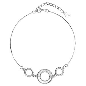 Εντυπωσιακό Βραχιόλι Γυναικείο Ασημένιο Με Κύκλους Με Λευκές Πέτρες Ζιργκόν & Φίλντισι Λεπτομέρεια PSS-200803W