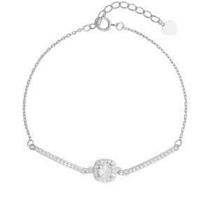 Εντυπωσιακό Γυναικείο Βραχιόλι Ασημένιο 925 Με Τετράγωνη Ροζέτα Με Στρόγγυλες Λευκές Πέτρες Ζιργκόν PSS-200802W