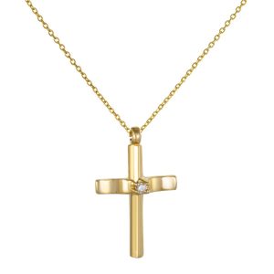 Σταυρουδάκι Χρυσό Κ14 Λουστρέ Με Λευκή Πέτρα Ζιργκόν Στην Μέση TOS-22978Y