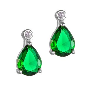 Σκουλαρίκια Ασημένια 925 Με Πράσινη Πέτρα Ζιργκόν Σε Σχήμα Δάκρυ & Στρόγγυλη Λευκή Στο Πάνω Μέρος ASZ-22704W