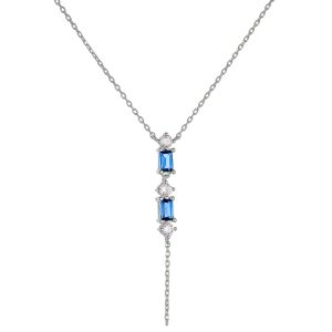 Κολιέ Ασημένιο 925 Μπλε & Λευκές Πέτρες Ζιργκόν ASZ-22722W