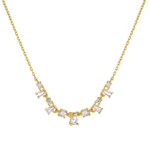 Κολιέ Ασημένιο 925 Επιχρυσωμένο Με Λευκές Πέτρες Ζιργκόν Σε Σχήμα Δάκρυ & Στρόγγυλες ASZ-22738Y