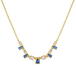 Σετ Ασημένιο 925 Επιχρυσωμένο Αποτελούμενο Από Κολιέ & Βραχιόλι Με Μπλε & Λευκές Πέτρες Ζιργκόν SET-22909Y