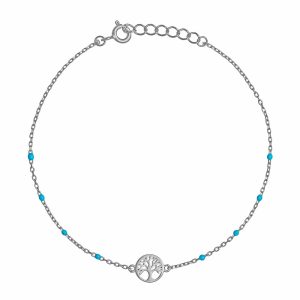 Βραχιόλι Ασημένιο 925 Με Δέντρο Της Ζωής Στο Κέντρο & Γαλάζιες Πέτρες Κατά Μήκος Της Αλυσίδας ASZ-22758W