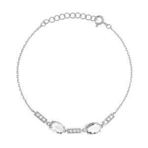 Βραχιόλι Ασημένιο 925 Με Οβάλ  Λευκές Πέτρες Ζιργκόν ASZ-22852W