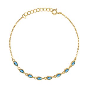 Βραχιόλι Ασημένιο 925 Επιχρυσωμένο Με Μπλε Πέτρες Ζιργκόν Σε Σχήμα Δάκρυ ASZ-22714Y