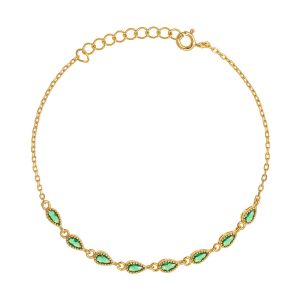 Βραχιόλι Ασημένιο 925 Επιχρυσωμένο Με Πράσινες Πέτρες Ζιργκόν Σε Σχήμα Δάκρυ ASZ-22900Y