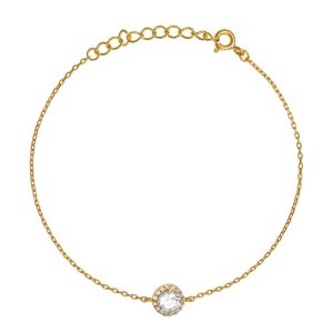 Βραχιόλι Ασημένιο 925 Επιχρυσωμένο Minimal Στρόγγυλη Ροζέτα Με Λευκές Πέτρες Ζιργκόν ASZ-22762Y