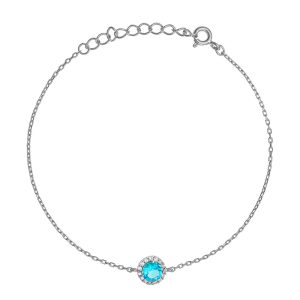 Βραχιόλι Ασημένιο 925 Minimal Στρόγγυλη Ροζέτα Με Γαλάζια Πέτρα Ζιργκόν Στο Κέντρο & Λευκές Περιμετρικά ASZ-22761W