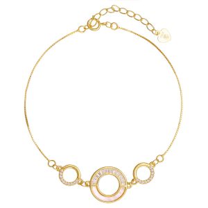 Εντυπωσιακό Βραχιόλι Γυναικείο Ασημένιο Επιχρυσωμένο Με Κύκλους Με Λευκές Πέτρες Ζιργκόν & Φίλντισι Λεπτομέρεια PSS-200803Y
