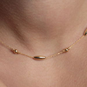 Κολιέ Χρυσό Κ14 Με Οβάλ & Στρόγγυλα Λουστρέ Στοιχεία AMK-22984Y