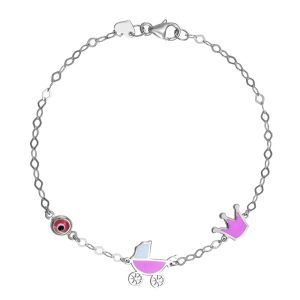 Βραχιόλι Ασημένιο 925 Με Καρότσι, Κορώνα & Ματάκι TGS-21283W